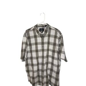 RedHead Mens XL Short Sleeve Button Down Plaid Cotton Shirt Brown Tan Neutral